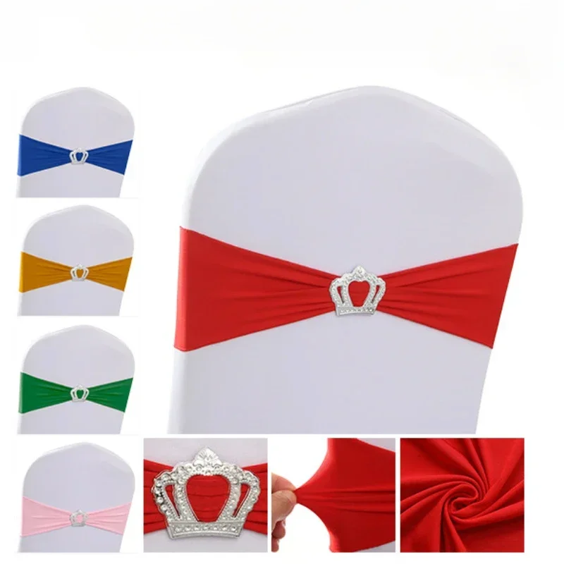 

20Pcs Per Lot Wedding Decorative Chair Sashes with Crown Buckle and Elastic Band Bow Tie Knot for Birthday Party Events Hotel