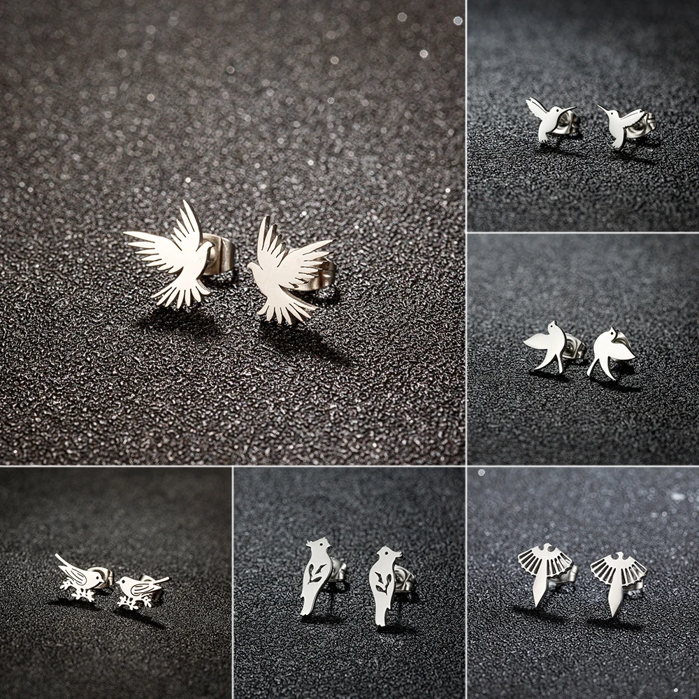 Jisensp 1 Pair Vintage Animal Bird Studs Earrings For Women Retro Love Peace Dove Piercing Earrings Jewelry Birthday Gifts