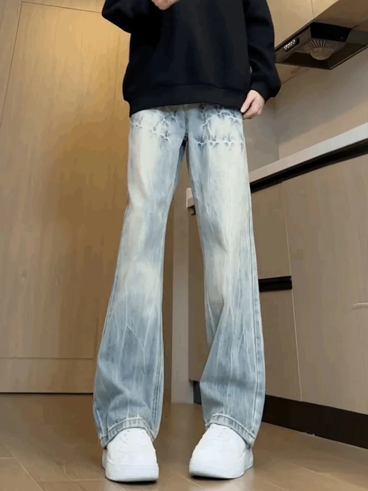 

Джинсы Lightning Cra Pattern с высокой талией, прямые, расклешенные, весна-осень, американский уличный стиль, дизайнерская новинка