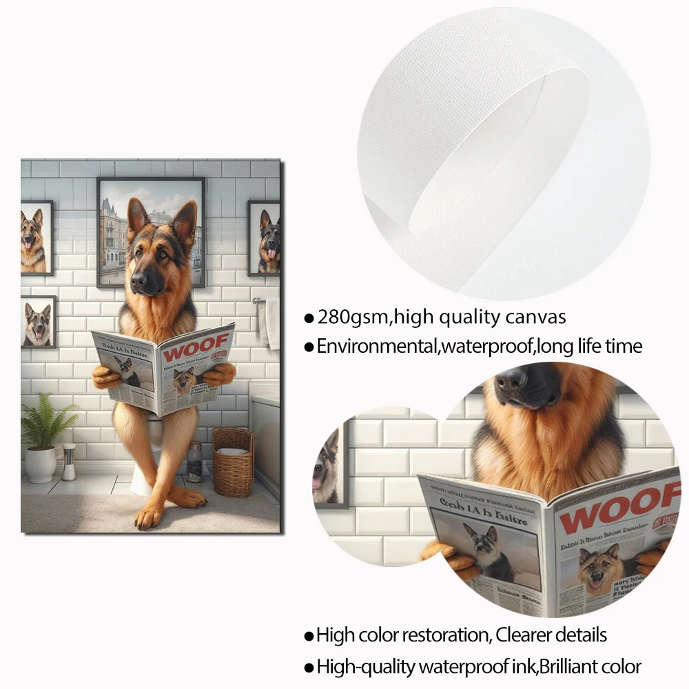 トイレの装飾,ジャーマンシェパード,面白い犬,気まぐれな犬,動物の写真,トイレの装飾のための芸術的な壁のプリント