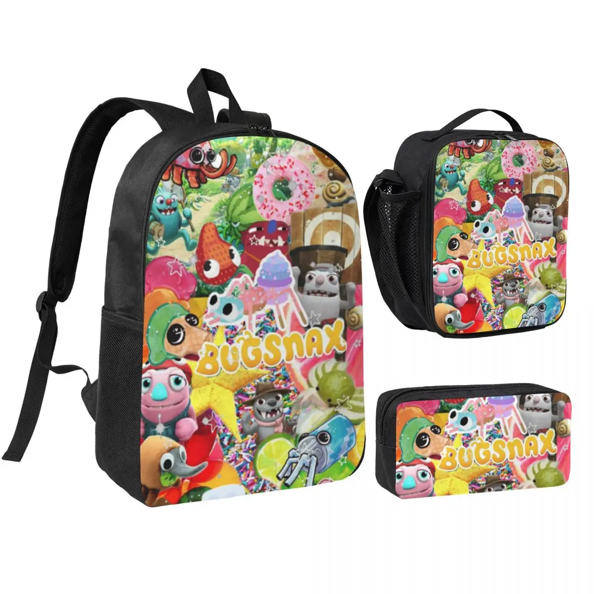 

3Pcs Bugsnax Backpack Set for Girls Boys Pencil Boxes Bookbag Sets with Lunch Box For School Students Knapsack