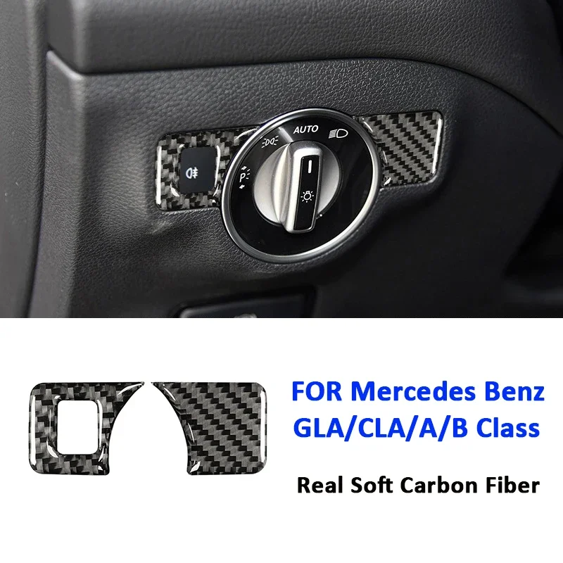 

Carbon Fiber Car Headlight Adjustment Control Knob Panel Frame Interior Decoration Sticker For Mercedes Benz GLA CLA A B Class
