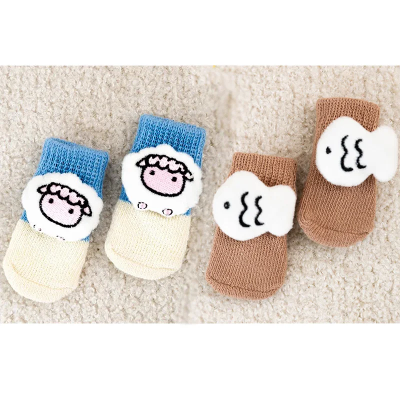 New Dog Socks Cute  Non-slip Anti-dirty Wool Socks Four Dog Shoes Pet Socks Teddy Three-dimensional Doll Blue and White Sheep