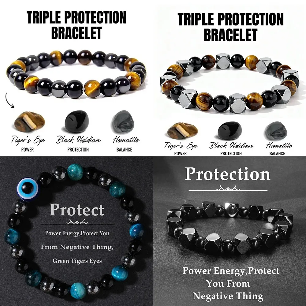 Triple Protection Magnetic Hematite Tiger Eye Obsidian Bracelet Men Women Stylish Durable Design Daily Commute Jewellery