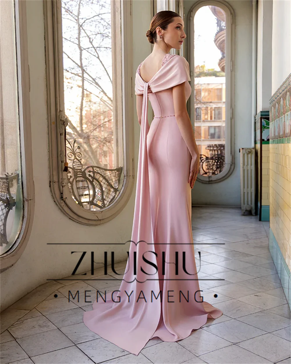 ZHUISHU Charming Pink Mermaid Evening Dress Women  2026 Off The Shoulder Open Back Pleat Party Gown Robes De Soirée Customized