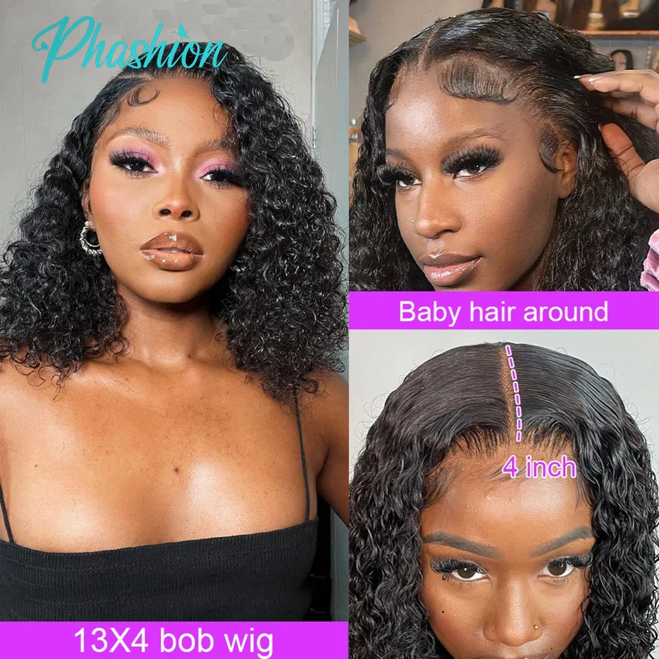 Phashion 13x4 Deep Curly Short Bob Wig Full Lace Frontal Human Hair Wigs For Black Women HD Transparent Lace Front Ready To Wear