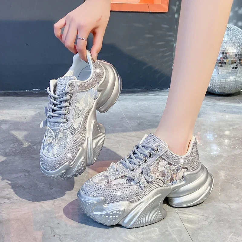 Women Platform Sneakers Shine Butterfly Design Casual Shoes  display picture 1