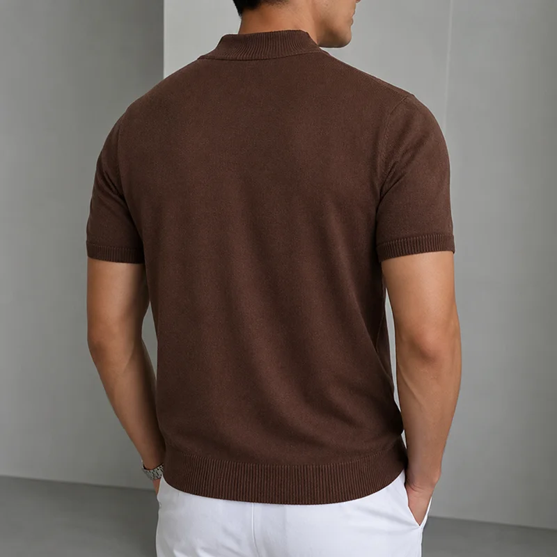 Herren Casual Einfaches Strick-T-Shirt Halbhoher Kragen Weicher Komfort Modisch Einfarbiges Strick-Kurzarm-T-Shirt Mock Neck Pullover – Detail 26