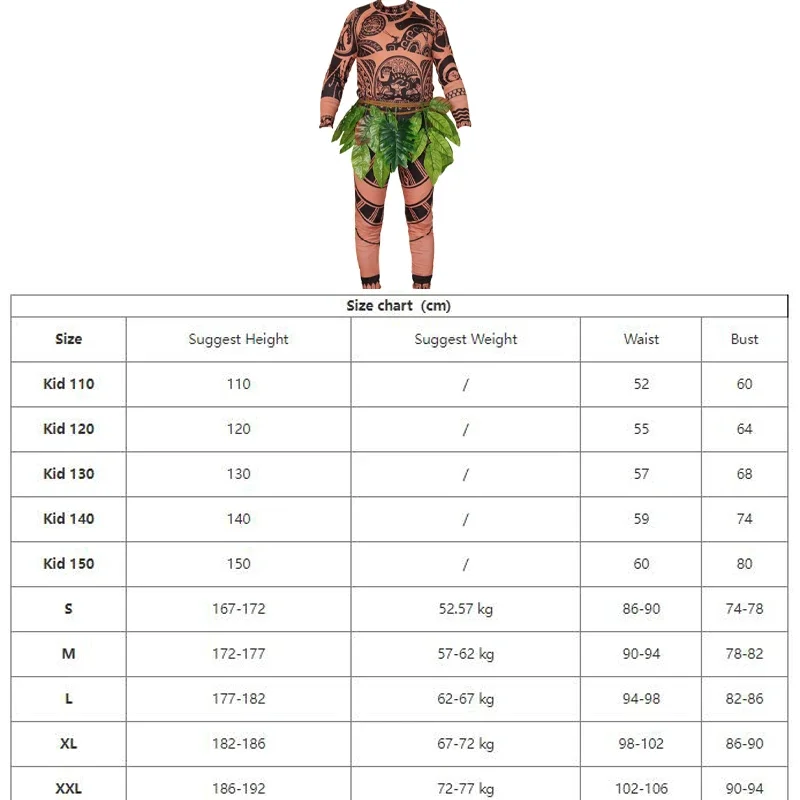 Cosplay Moana Maui Tattoo T-Shirt/Hose Halloween Erwachsene Herren Frauen Cosplay Kostüme Neuheit Vater und Sohn Rollenspiel Outfit Geschenk