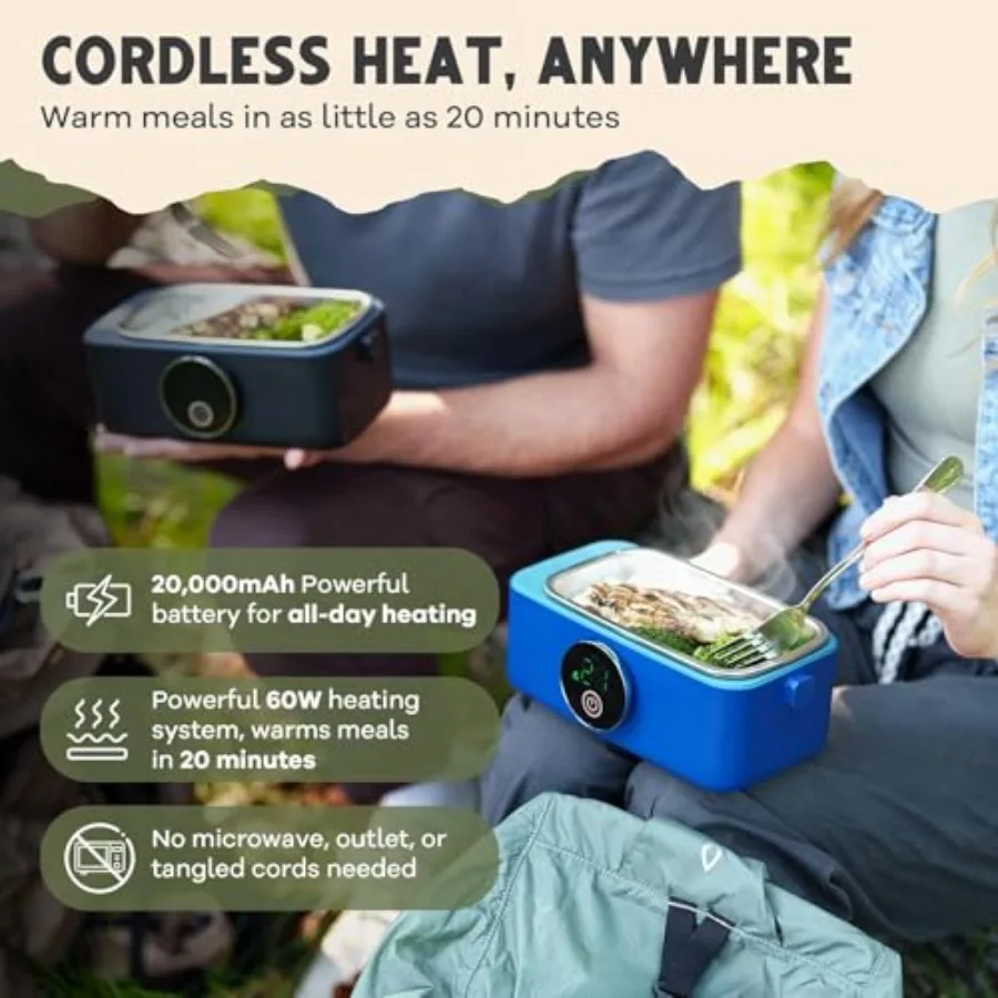صندوق غداء ساخن 45 وات صندوق غداء كهربائي لاسلكي للبالغين 33.8 أونصة قابل لإعادة الشحن لتدفئة الطعام مع حقيبة حمل مؤقت مثالية لـ #2