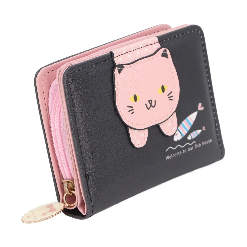 Card Organizer Small Coin Purse Zipper Closure PU Leather Change Bag Cute Foldable Animal Coin Purse Female Use