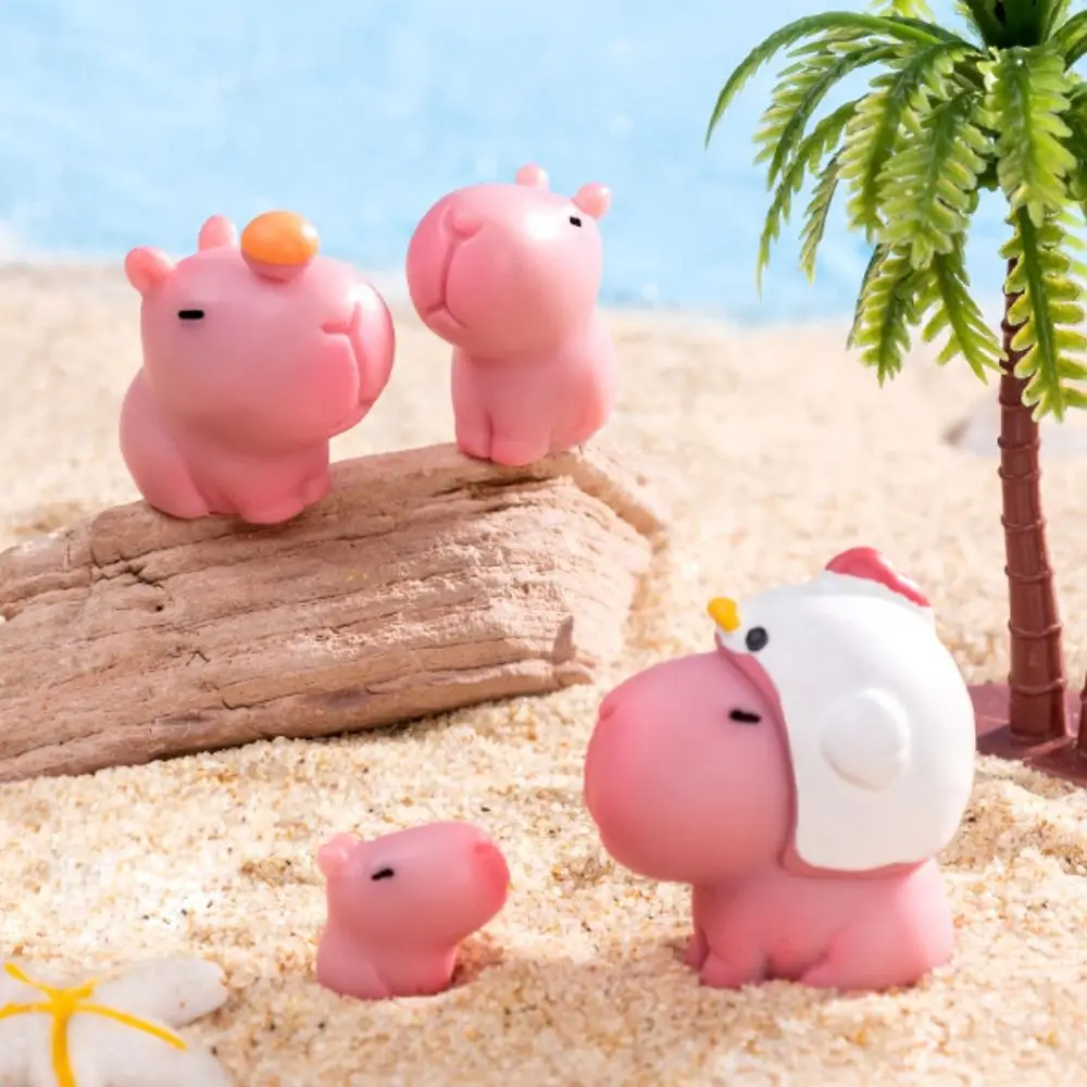 Resin Cartoon Capybara Statue Pink DIY Toy Miniature Capybara Figurines Car Ornament Office Home Mini Cute Animals Figurine