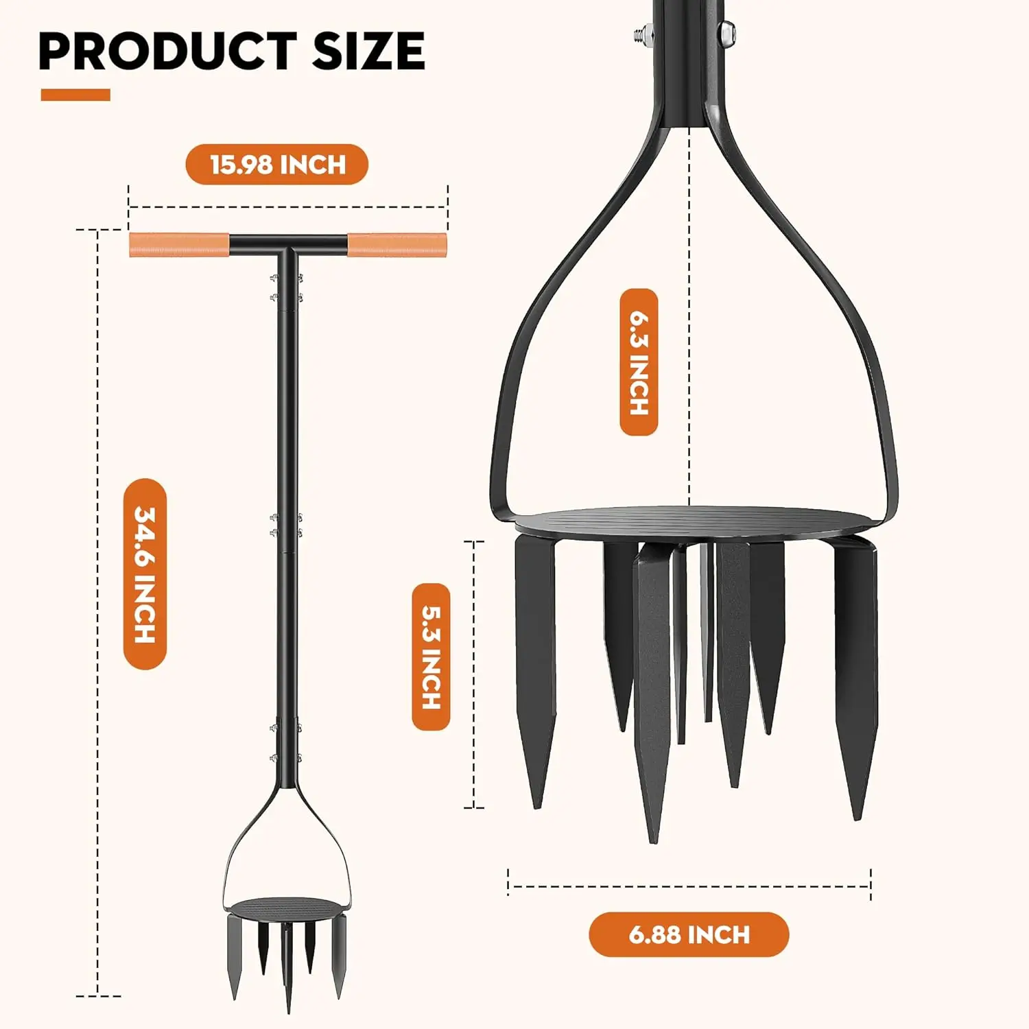 Gazonborenbeluchter 3-roestvrijstalen corerplugbeluchter Voorgemonteerd handmatig grasbeluchterhulpmiddel voor het verbeteren van de gazongezondheid