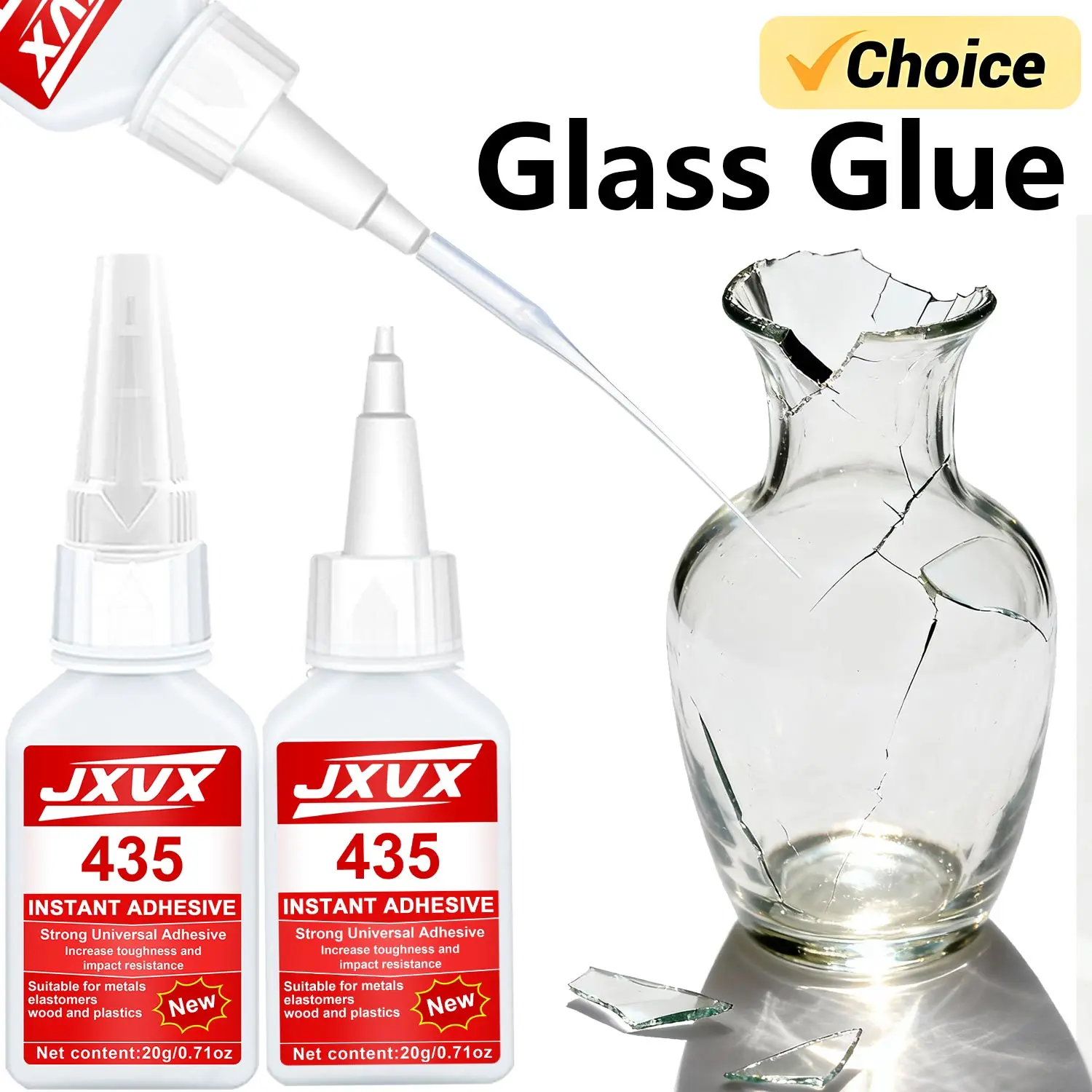 กาวซุปเปอร์แข็งแรงพิเศษ 0.7 ออนซ์ 435 กาวไซยาโนอะคริเลตแห้งเร็วแบบมืออาชีพ กาวอเนกประสงค์สำหรับซ่อมกระจกรถยนต์แตก แจกัน เรซิ่น กระจก หน้าต่าง เซรามิก กันน้ำ แห้งเร็ว