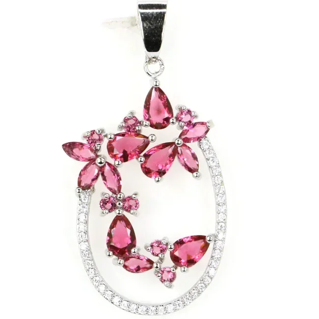 

925 SOLID STERLING SILVER PENDANT Luxury Tanzanite Pink Tourmaline Golden Citrine White CZ Wedding bride