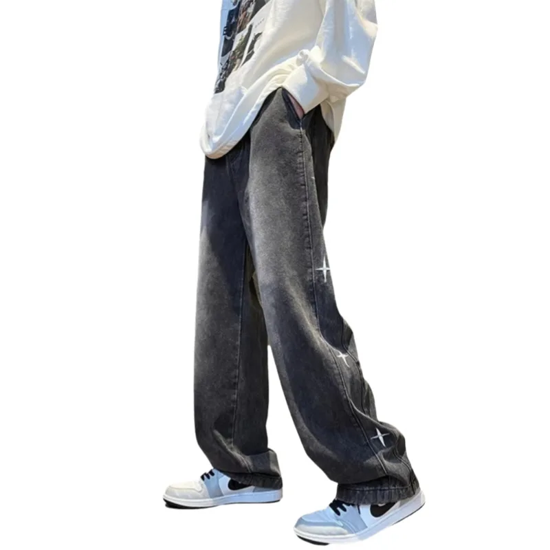 Men's Jeans Plus Size 8XL Up Vintage Denim Pants Retro Loose Straight Leg Style INS Wide Leg Floor Length Pants