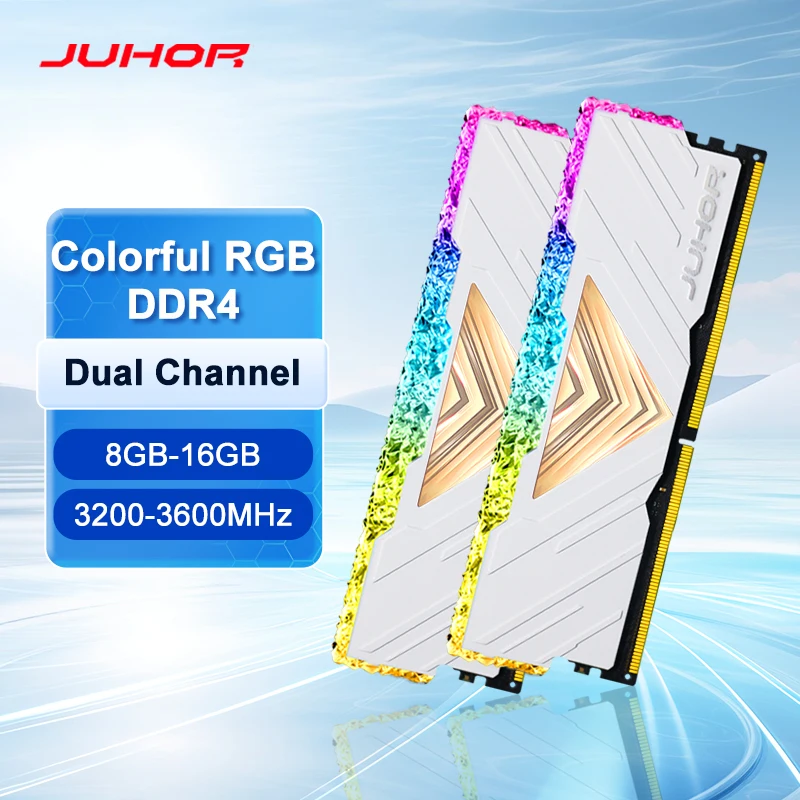 JUHOR RGB RAM DDR4 8GB 16GB 3200MHz 3600MHz DDR4 DIMM Memoria Ram ddr4 Desktop Memory Rams