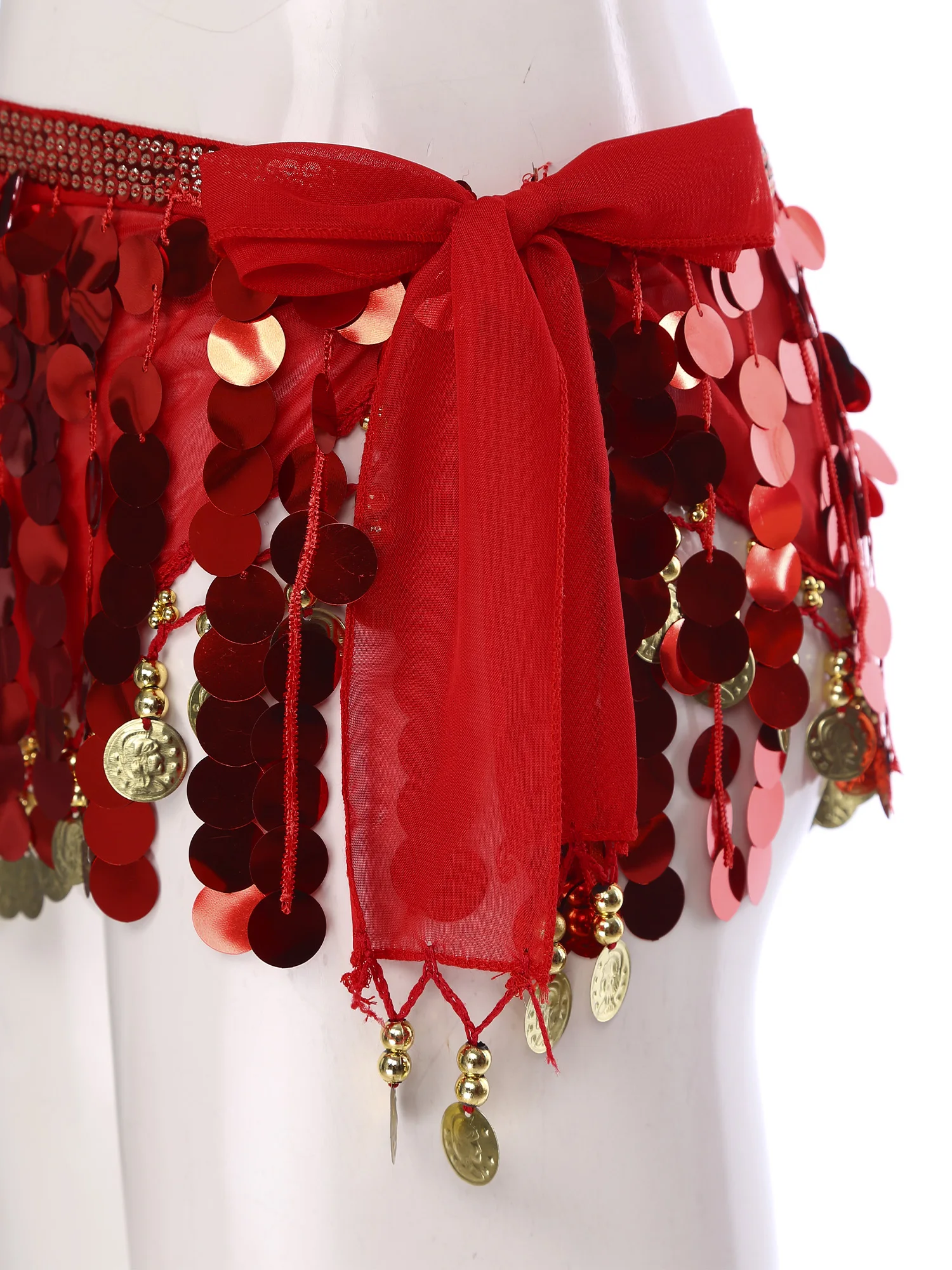 Donna Nappe Paillettes Danza del ventre Sciarpa dell'anca Lace-up Vita avvolgente Gonne Festival musicale India Danza Latino Cha-cha Tango Costume