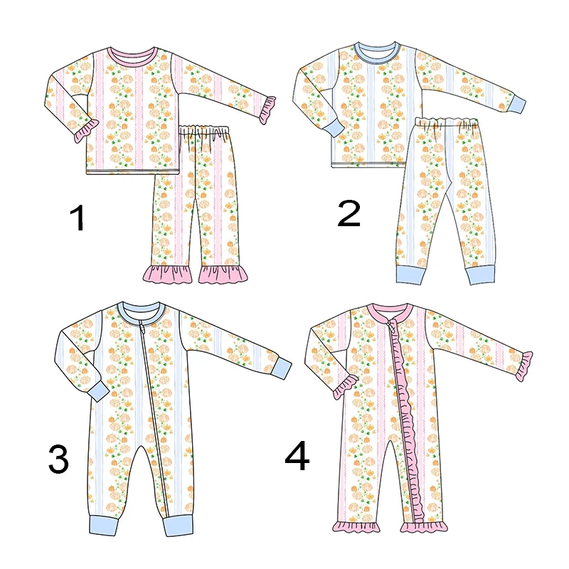 

Boys and girls Thanksgiving cute pumpkin print short-sleeved suit short-sleeved jumpsuit milk silk boutique wholesale