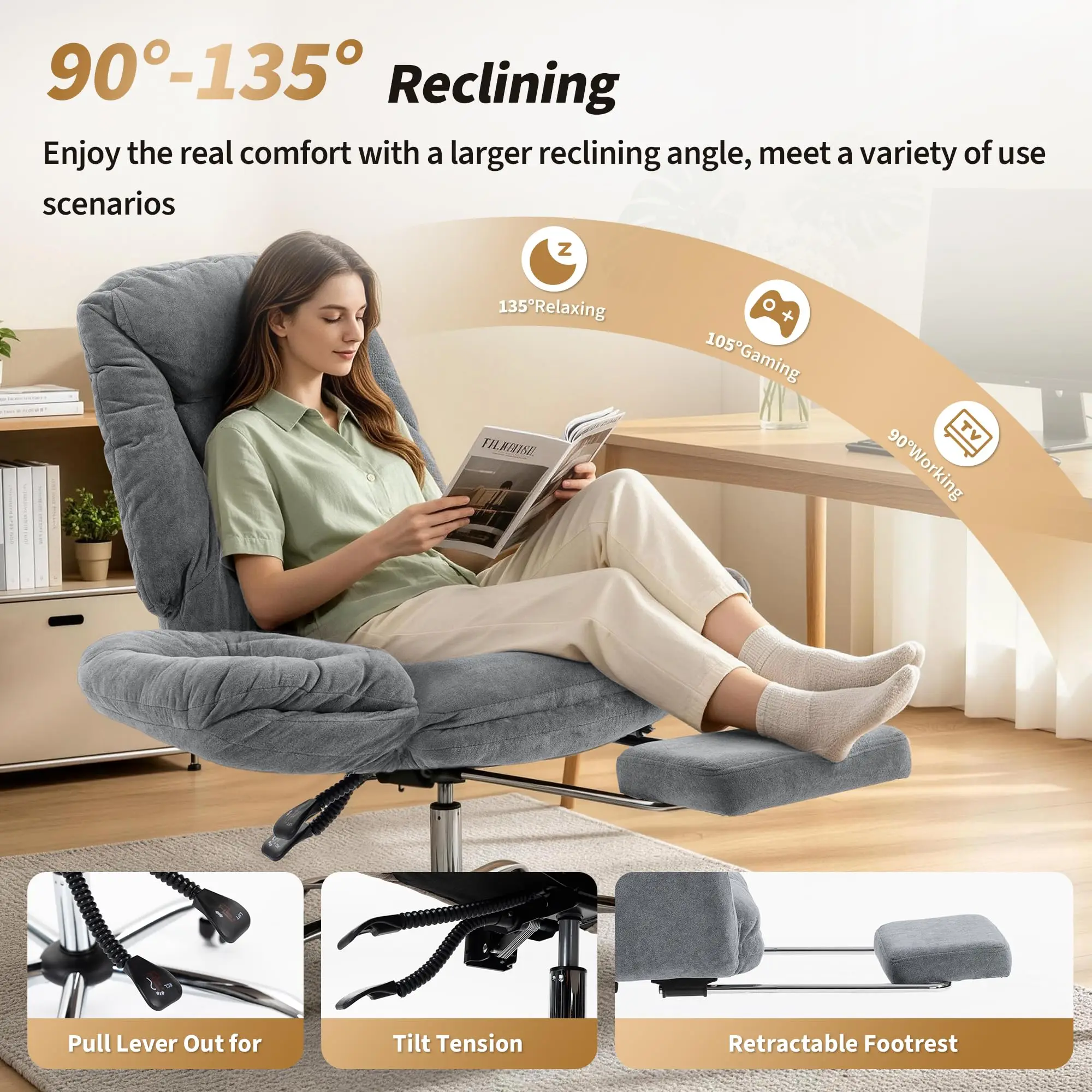 Criss-Cross Ergonomic Desk Chair with Footrest, High Back Executive Design, Adjustable 3-Level Armrests, Smooth Wheels, Big and Tall Gaming or Office Comfort, 500lbs Capacity