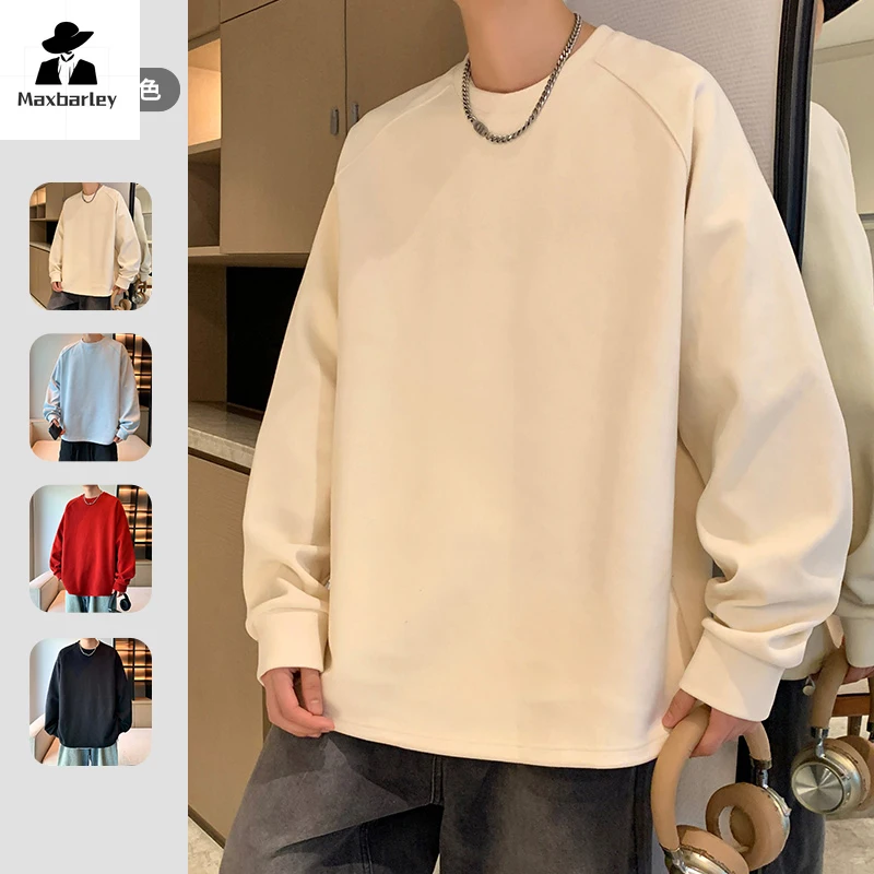 New Style Sweatshirt Men's Autumn and Winter Fashion Daily Velvet Crewneck Warm Pullover Male Women Casual Solid Color Hoodies