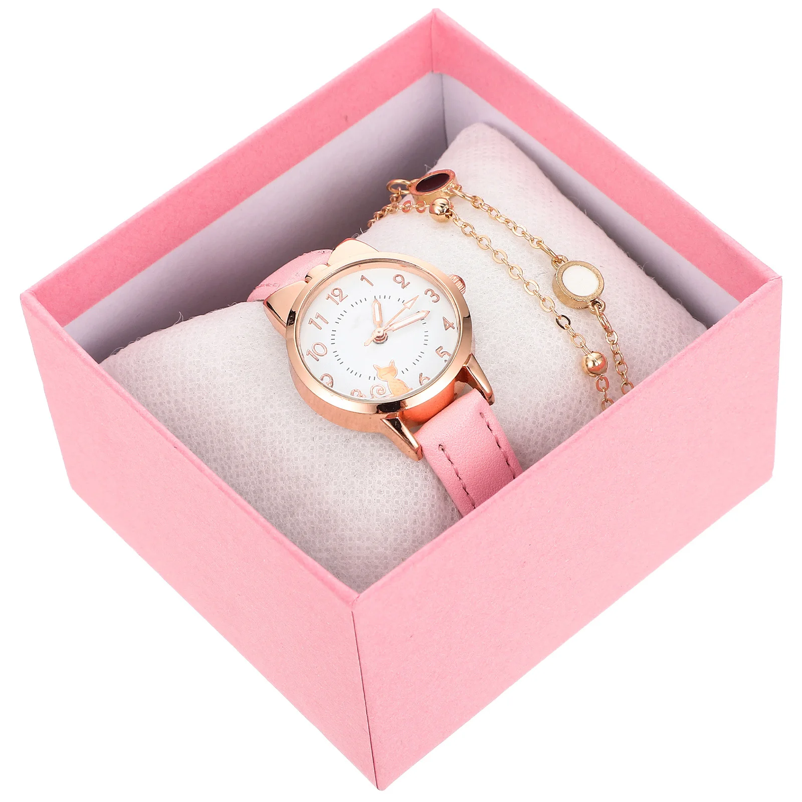 

1 set Watch Set Women Belt Watches Cartoon Pink Girls Analog Watch Stylish Wristwatches Quartz Analog Accessories