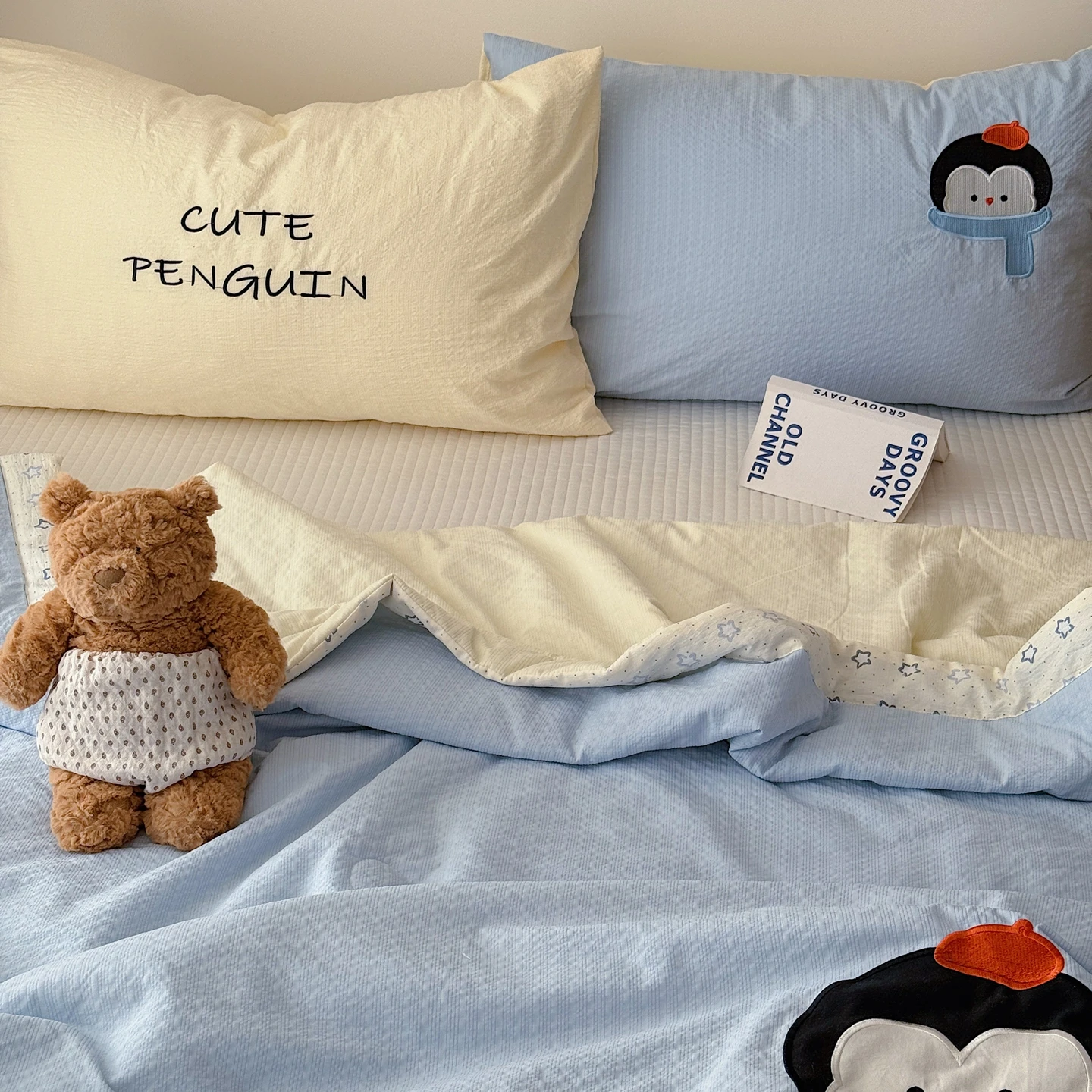 1pc Puff Yarn Summer Duvet with Embroidery Single/Queen Size Cartoon Style Bedspread Air Condition Quilt Skin-friendly 여름이불