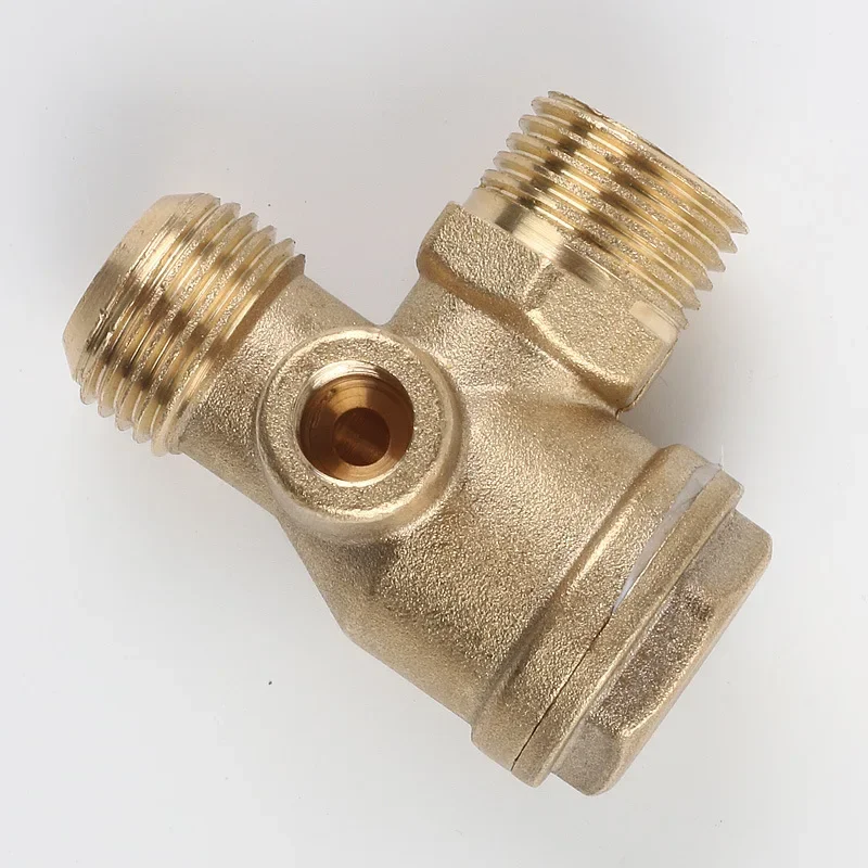 1pc Air Compressor Check Valve Repartment Air Compressor 3-Port Brass Male Threaded Check Valve Connector Tool 20*20*10mm