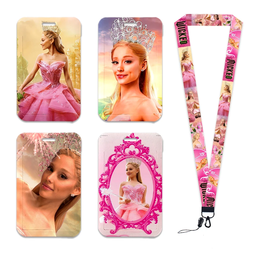 Wicked Movie Glinda-tarjeta acrílica Abs para mujer, cordones, soporte para tarjeta de identificación, correa, tarjeta de trabajo, tarjetero de acceso de autobús, llaveros, accesorios