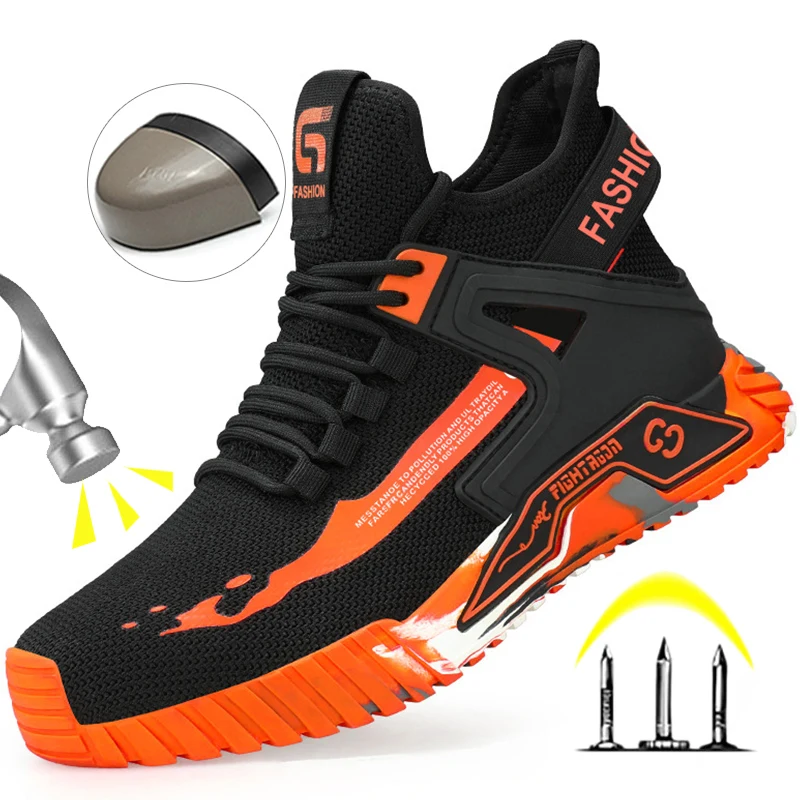 Indestructible Mining Boots Anti-Smash Puncture-Proof Safety Shoes Men Steel Toe Shoes Rubber Sole Safety Work Boots for Men