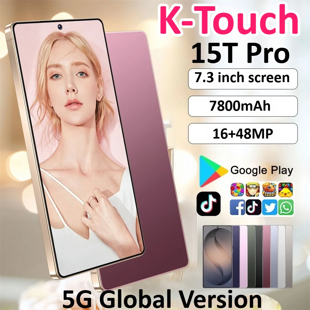 K-Touch 15T Pro Mobiele Telefoons Smartphone Android Smartphone 5G Mobiel 7,3 Inch 16+48MP 22GB+2TB 7800mAh Fabrieksontgrendeld Dual SIM Wifi GPS Telefoon