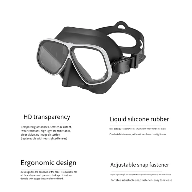

ELOS-Silica Gel Scuba Mask Ultra Low Volume Free Diving Goggles For Snorkeling Black White