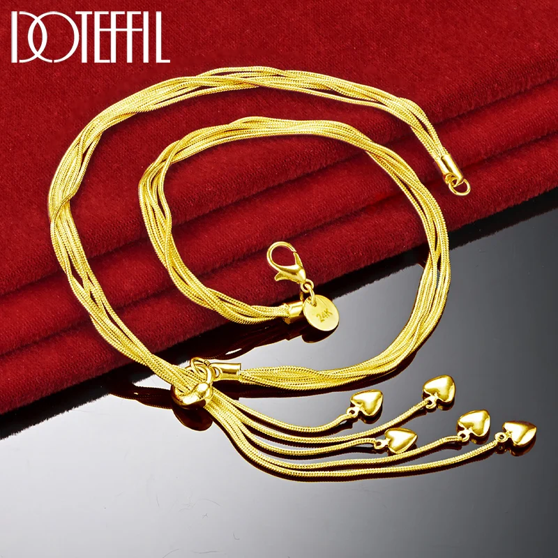 DOTEFFIL 18K Gold 925 Sterling Silver Five Snake Chain Hearts Necklace For Women Wedding Engagement Fashion Jewelry