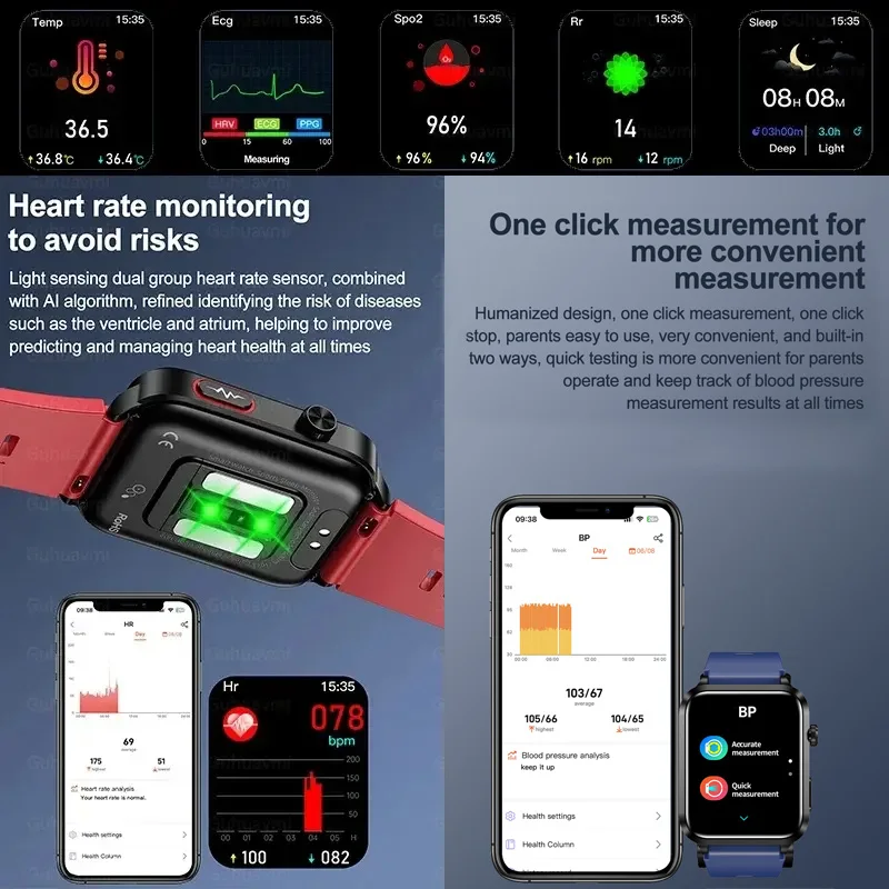 2025 Neue Smartwatch in Krankenpflegequalität, Airbag-Gesundheitsuhr, Luftpumpe, EKG, echter, präziser Blutdruck, Harnsäure, Blutfette
