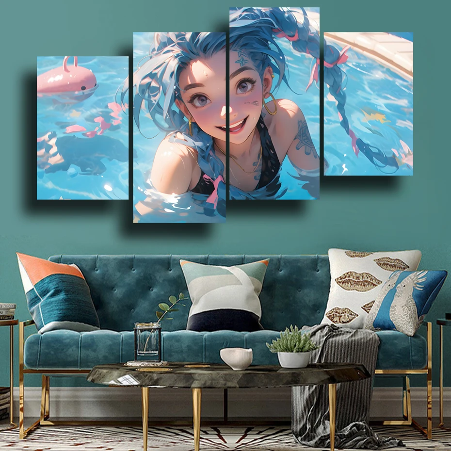 

League of Legends Jinx cartoon decorative painting poster Pool Party 4 Pieces wall art Bedroom Living Room home decor