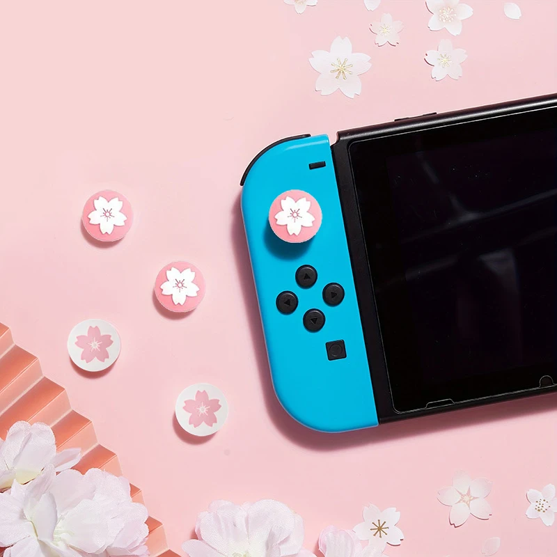 4 pcs/lot Pink Cherry Blossom Caps For Nintendo Switch Joycon Protective Cute Soft Cover