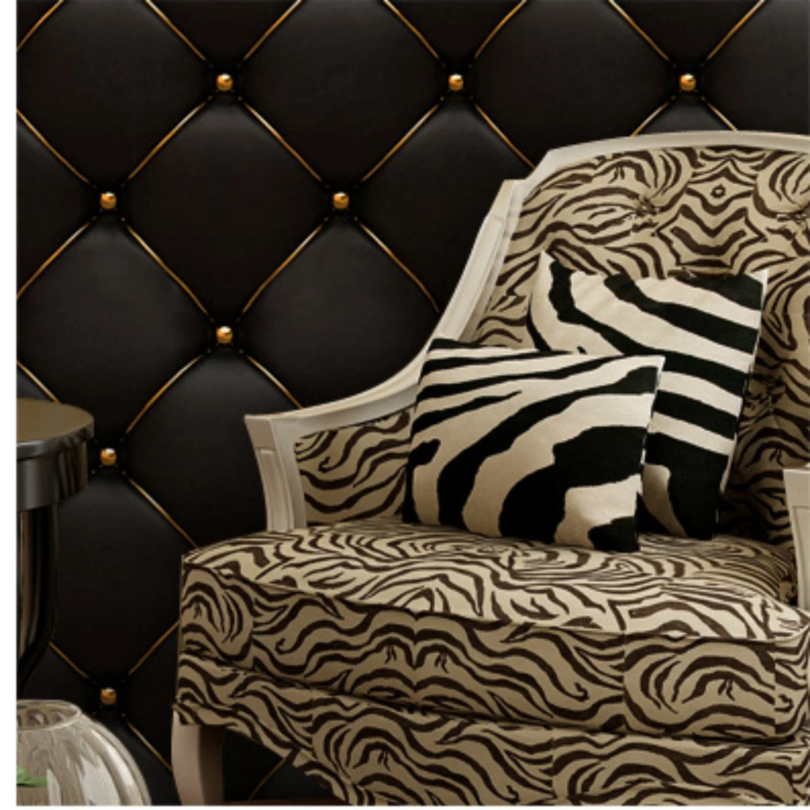 European Luxury 3D Faux Leather Wallpaper Self Adhesive Waterproof Living Room Tv Decoration Wallcoverings Wall Sticker Black