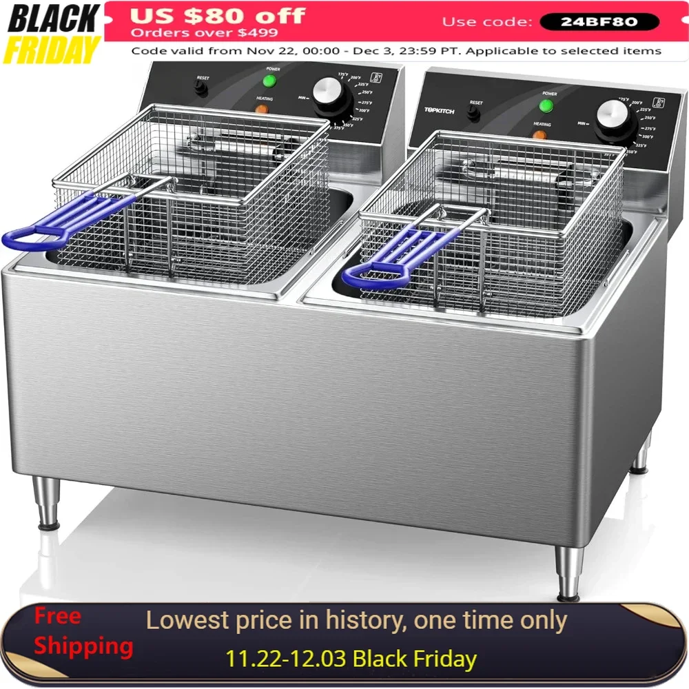 

12L X 2/25.4QT Deep Fryer Commercial, Dual Tank with Basket Electric Countertop Fryer, 2 Frying Baskets, Electric Deep Fryers