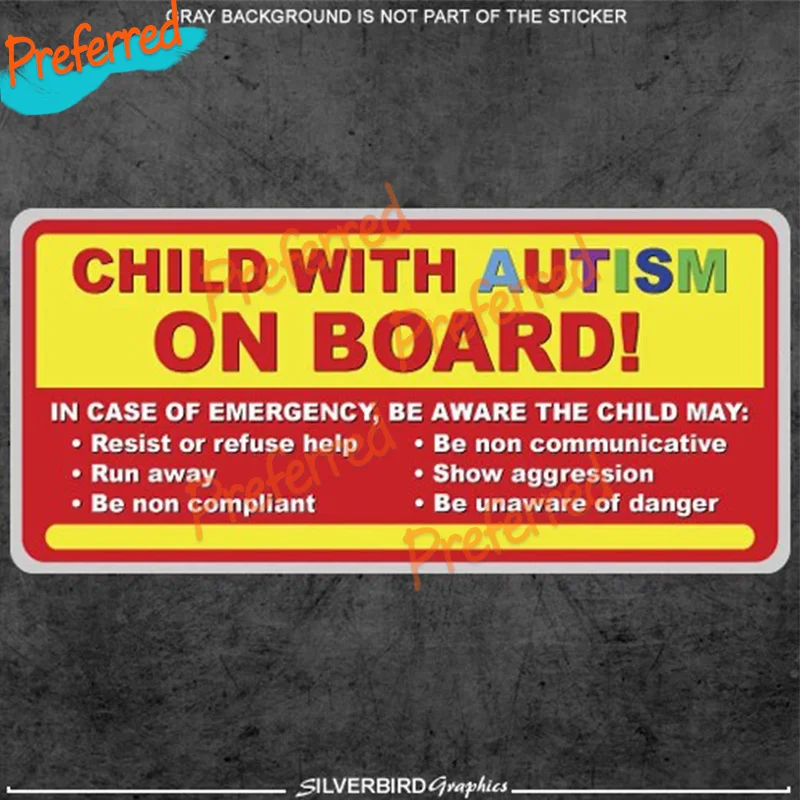 Child with Autism on Board Sticker Decal Autistic Awareness Vehicle Bumper Car Customizable in Any Sticker Size -No Background view 3