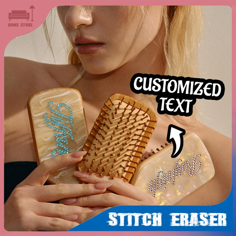 

Customized Name Paddle Hairbrush with Rhinestones Acetate Detangling Comb for Long Hair Stylish Elegant Girls Birthday Gift