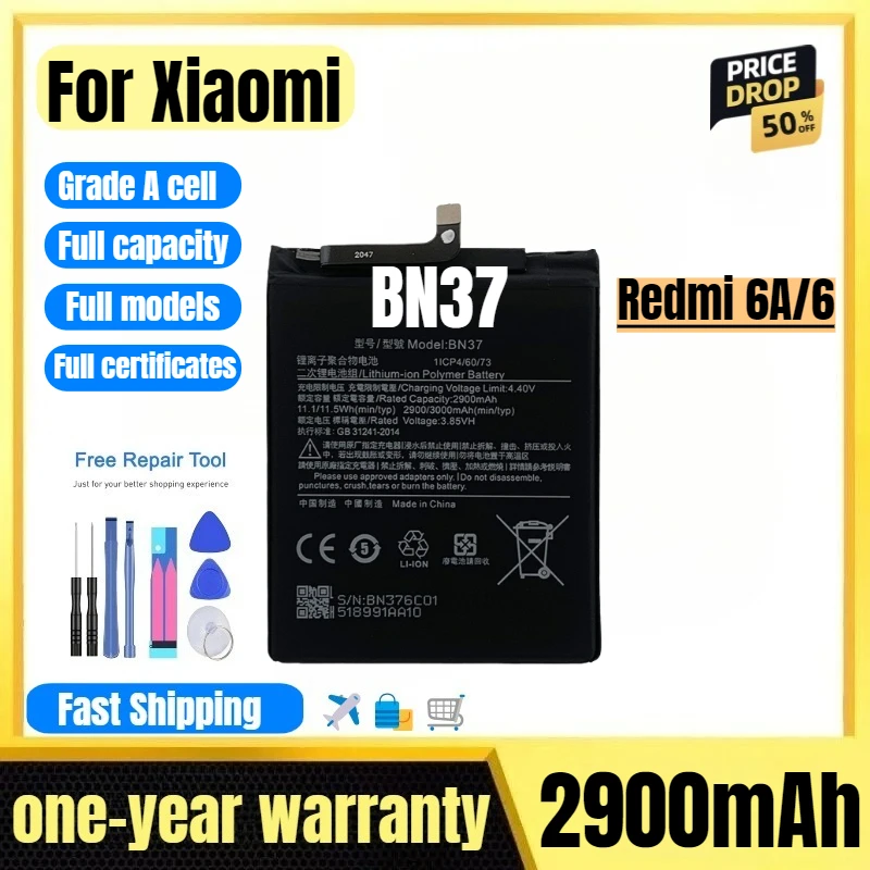 

BN37 for Xiaomi Redmi 6A/6 Mobile Phone Battery High Quality High Capacity Battery Replacement Bateria Grade A Cell with Tools