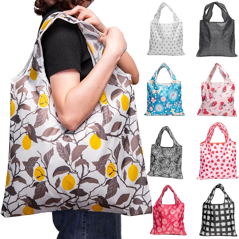 2023 New Floral Print Shopping Bag Foldable Eco-Friendly Tote Handbags for Women Large-capacity Travel Grocery Bag Shopper Bags