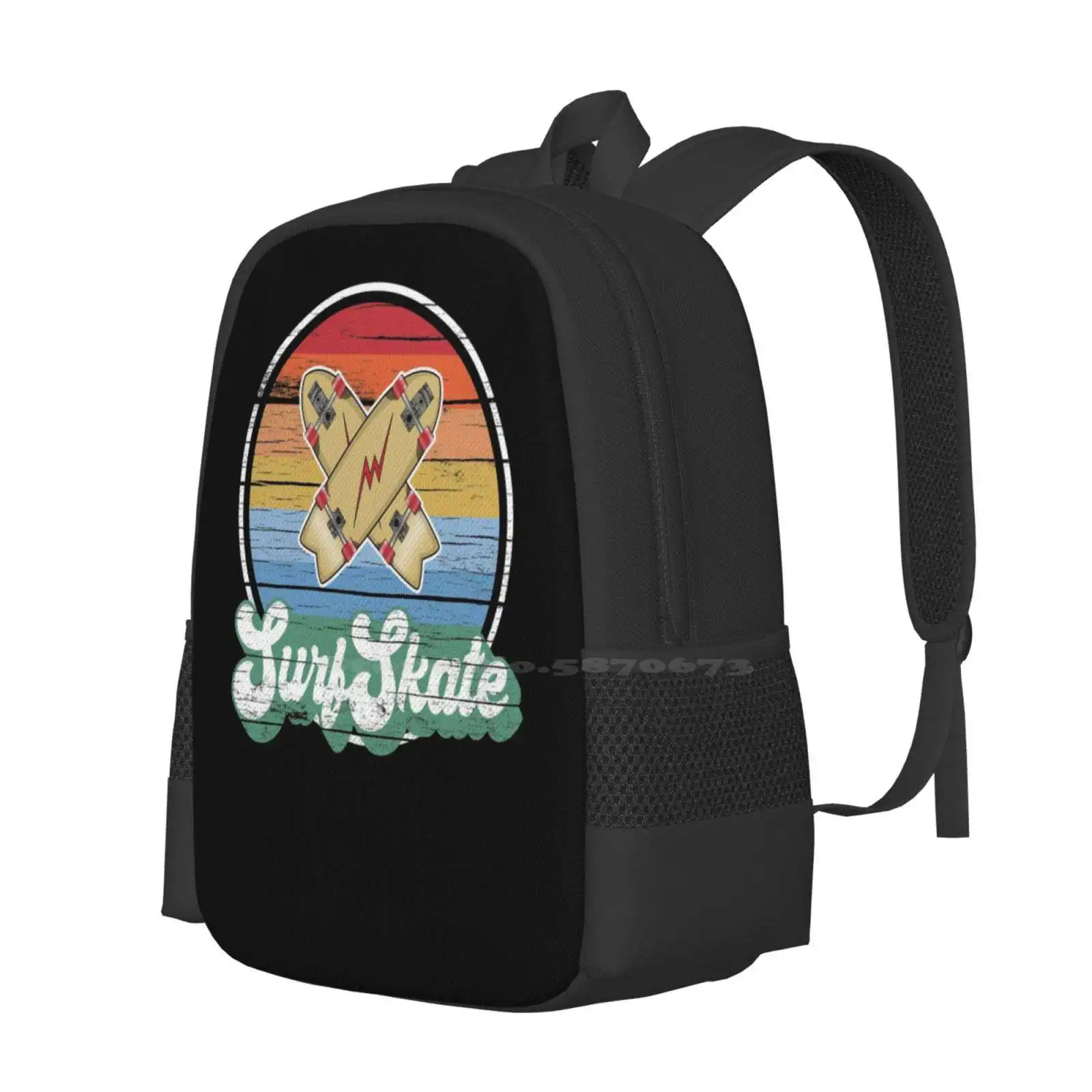 Retro Surfskate Crossed Fish Tail Skateboards Pattern Design Bagpack School Bags Retro Skate Skateboarding Skateboarder Sunset