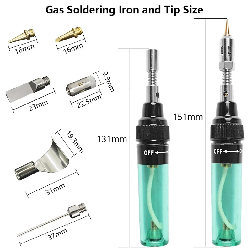 16pcs Portable Soldering Iron Kit Welding Pen Burner Blow Torch Gas Soldering Iron Gun Cordless Butane Welder Tip Tool 1300℃