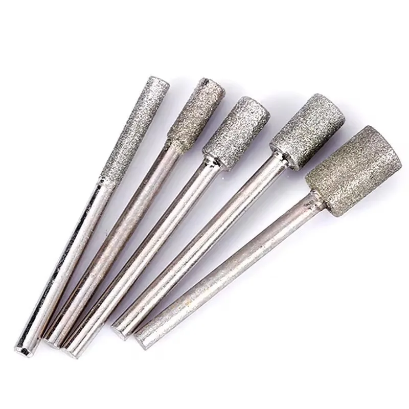 6Pcs/Set 4/4.8/5.5mm Grinding Power Abrasive Diamond Particles Kit Head Cylindrical Graphite Rod Polished Needle Carving Tool