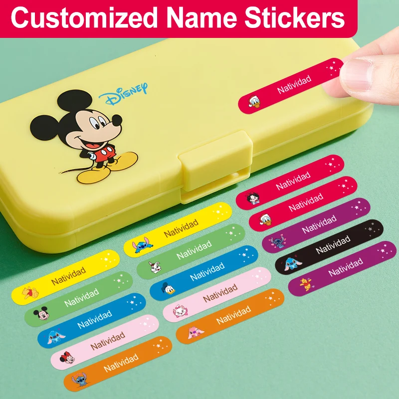 

Изготовленные на заказ этикетки с именем Disney Stitch - водонепроницаемые клейкие бирки для школьных принадлежностей, идеальные рождественские подарки, школьные принадлежности