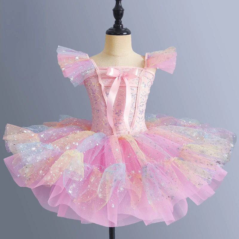 Vestido de balé para meninas, Ballet Tutu, Pancake Ballerina, Birthday Party Swan Dress, Ballet Traje, Roupa de collant para crianças