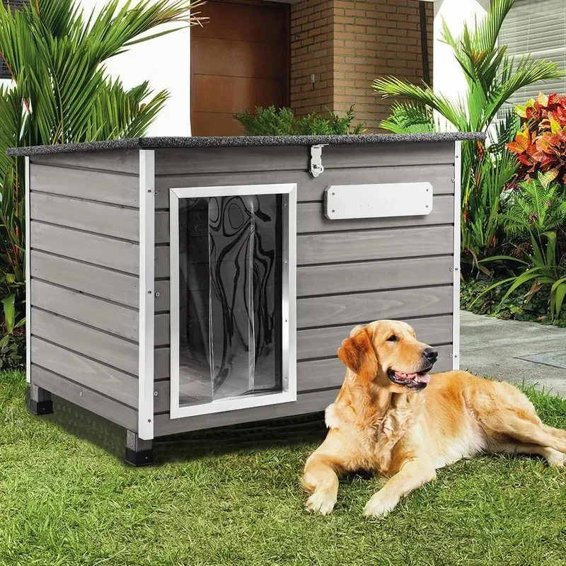 0.47 Thick Fir Wood Large Dog House Outdoor Weatherproof Igloo House for Small to Large Dogs with Removable Floor Raised Feet