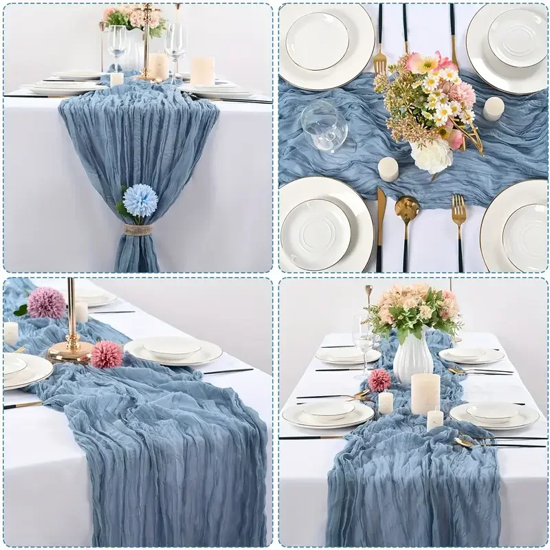 6PCS Gauze Table Runner Wedding Semi-Sheer Vintage Cheesecloth Dining Party Christmas Banquet Arches Cake Wholesale Table Decor