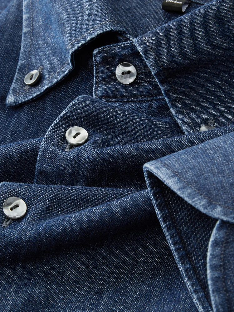 

Retro American Denim irt Men's Long Sve Autumn Winter Faion Casual Blue irt Youth Trendy round Ne Cotton Polyester